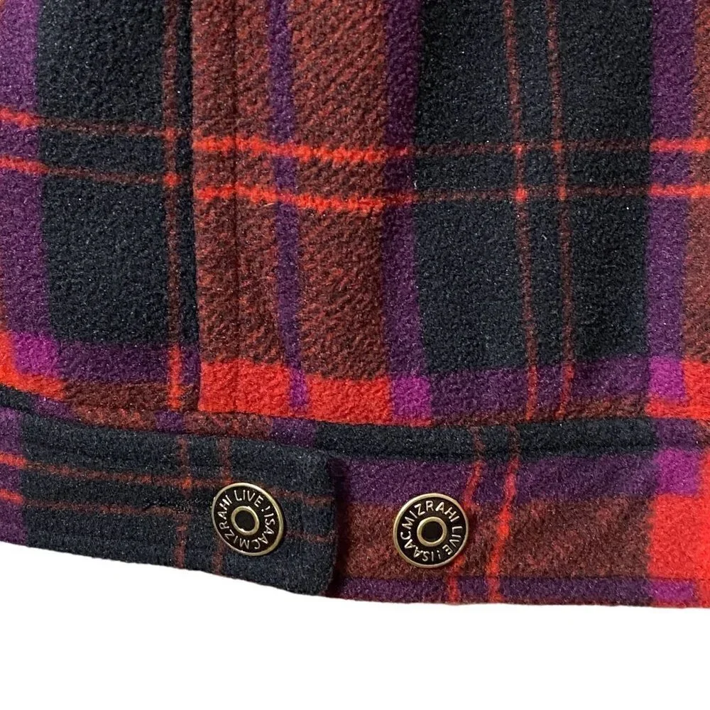Isaac Mizrahi Live Fleece Trucker Jacket Size Small Red Plaid
